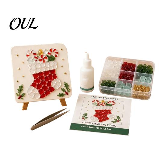 Mosaic Art Kit Christmas DIY Kit, Faux Sea Glass Craft Santa Weekend Project Claus Snowman Crafting for Adults Beginners, Handmade Festive Decor