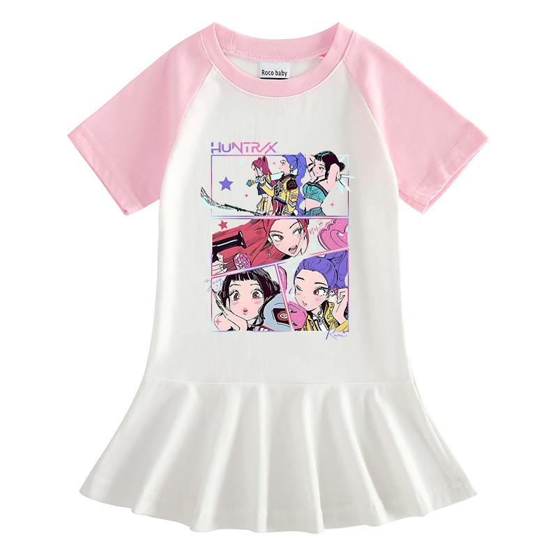 Girls Kpop Rumi Mira Zoey Hunters Print Raglan Sleeves Dress