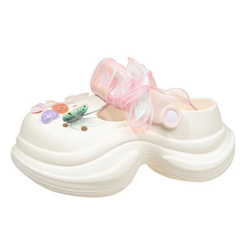 Массивные сабо на толстой платформе для женщин, лето 2025, пляжные туфли на высоком каблуке, мягкие тапочки, женские тапочки из ЭВА, тапочки-облака