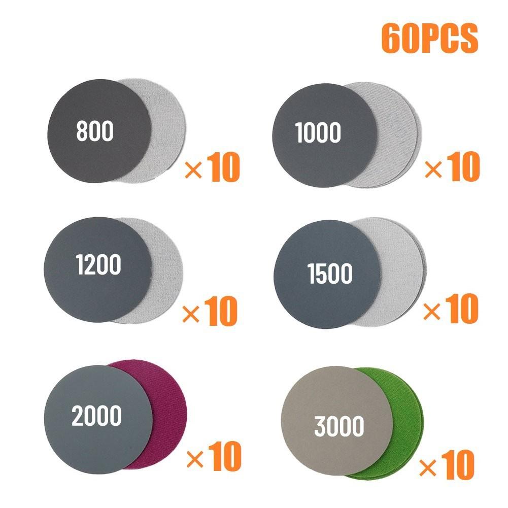 3in 75mm Sandpaper 60pcs/set 800-3000 Grit Accessories Hook&Loop