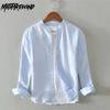 Весенне-летние мужские рубашки с длинным рукавом 4XL, повседневная повседневная рубашка, сплошной цвет, воротник-стойка, хлопковое белье, дышащая рубашка, простой стиль, универсальные мужские топы