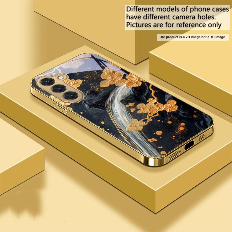 Золотая ветка цветка Для Samsung Galaxy S20 FE S21 S22 S23 Plus S24 Ultra 25Ultra S21+ S9+ S22Plus Золотой стеклянный чехол для телефона