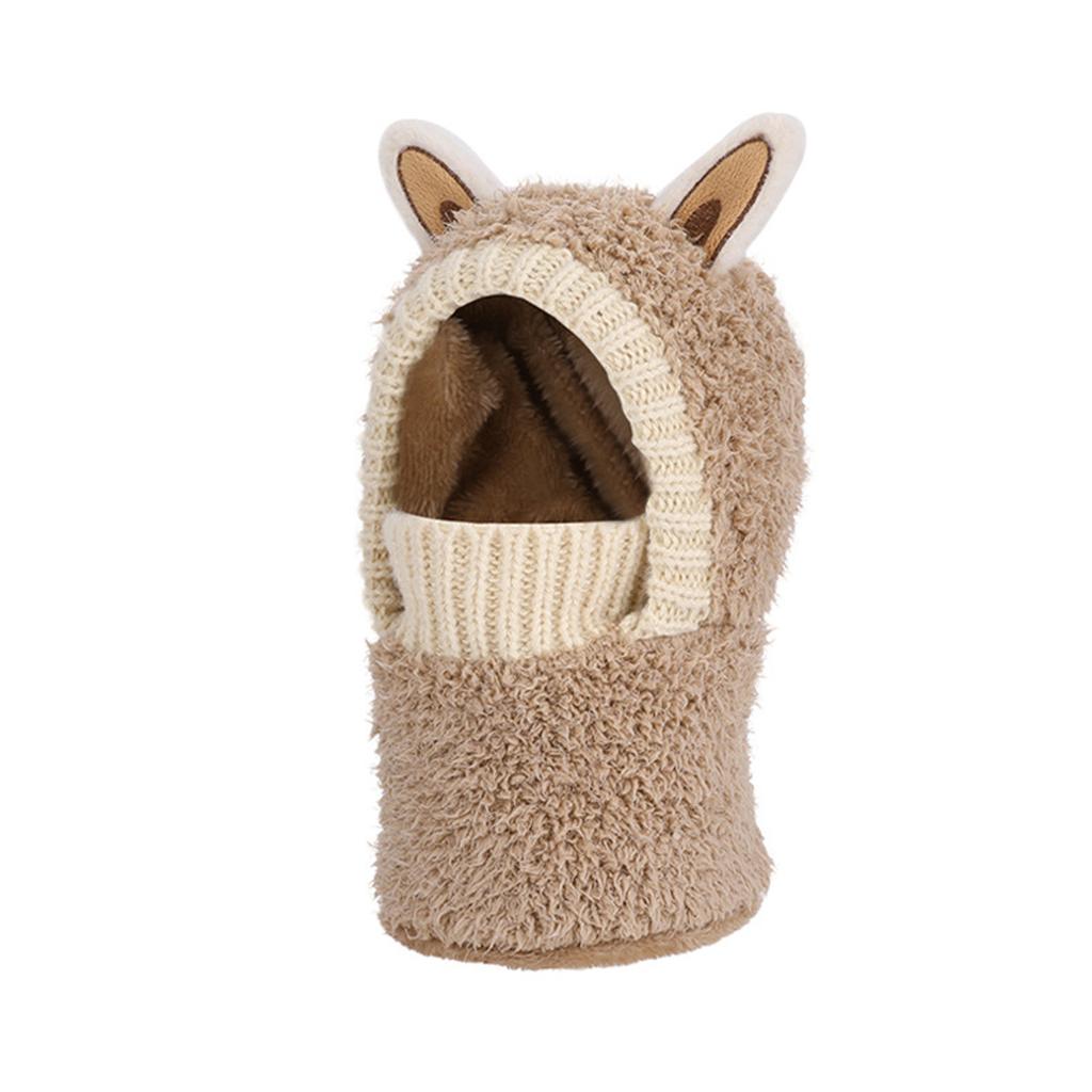 Children's Plush Warm Ear Pullover Hat With Plush Mask And Neck