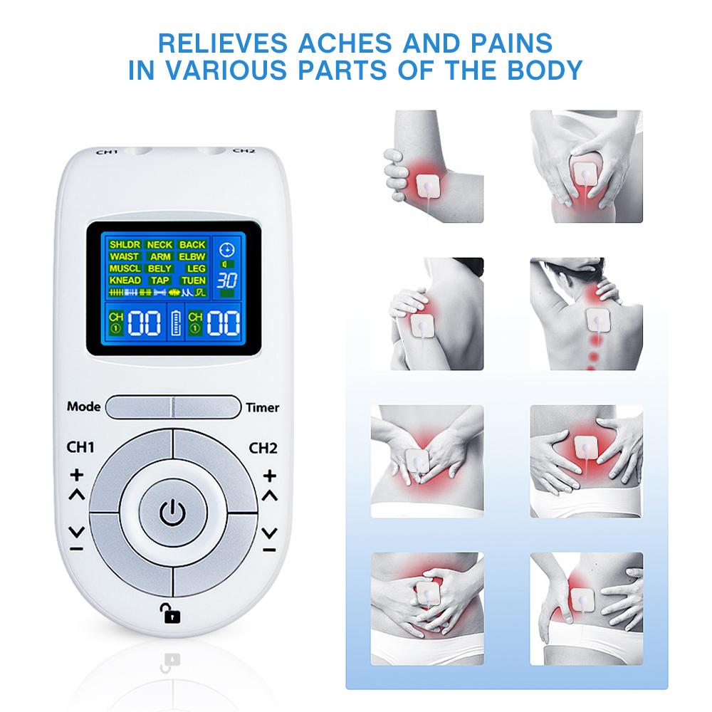 12 Modes Tens Machine Unit 4 Electrode Pads for Pain Relief Pulse Massage EMS Muscle Stimulation Tens Acupuncture Relax