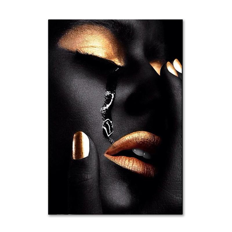 Черно-золотой африканский художественный постер с принтом, женская картина на холсте, настенная живопись Cuadros, скандинавское украшение, домашняя картина для гостиной