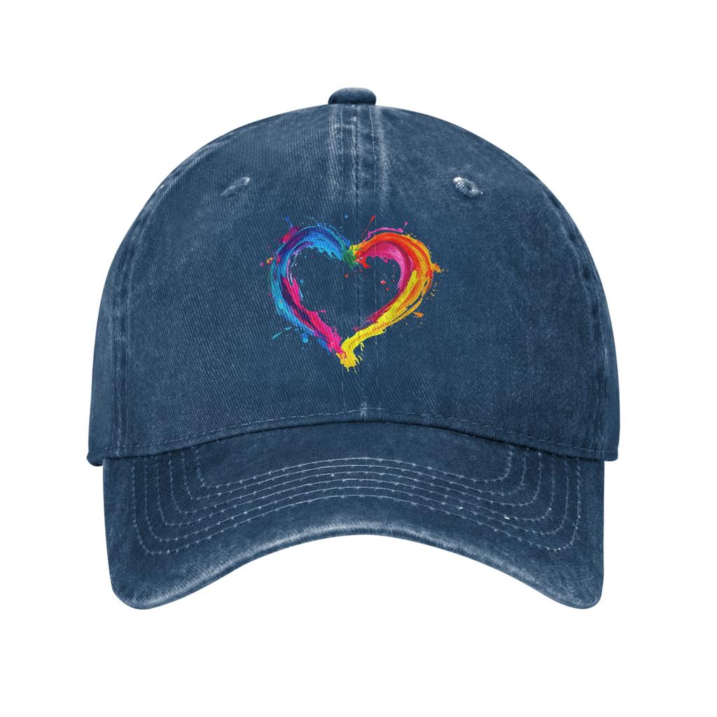Rainbow Hearts Pride Love Unisex Unstructured Baseball Caps LGBT Gay Month Distressed Washed Hat Outdoor Adjustable Fit Snapback