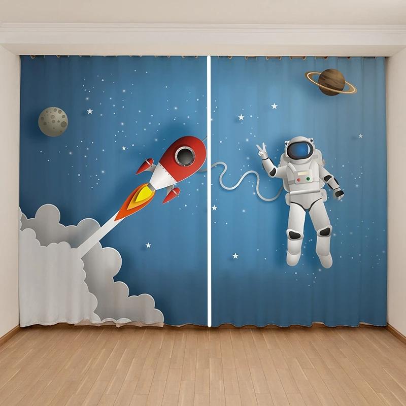 Новые дешевые шторы для мальчиков и девочек в виде космонавтов, планета, для детской спальни, 2 панели, с высоким затемнением, новые модные, с различными узорами