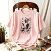 Women The Reader Skeleton Reading Book Floral Moon Star Graphic TShirt Book Lover Tee Vintage Witchy Academia Gothic Casual Top