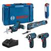 KIT 5 TOOLS Bosch Professional : GSR 12V15 + GOP 12V28 + GDR 12V105 + GSA 12V14 + GLI 12V300 + 3x2,0Ah + Charger,XLBoxx-0615990N1D