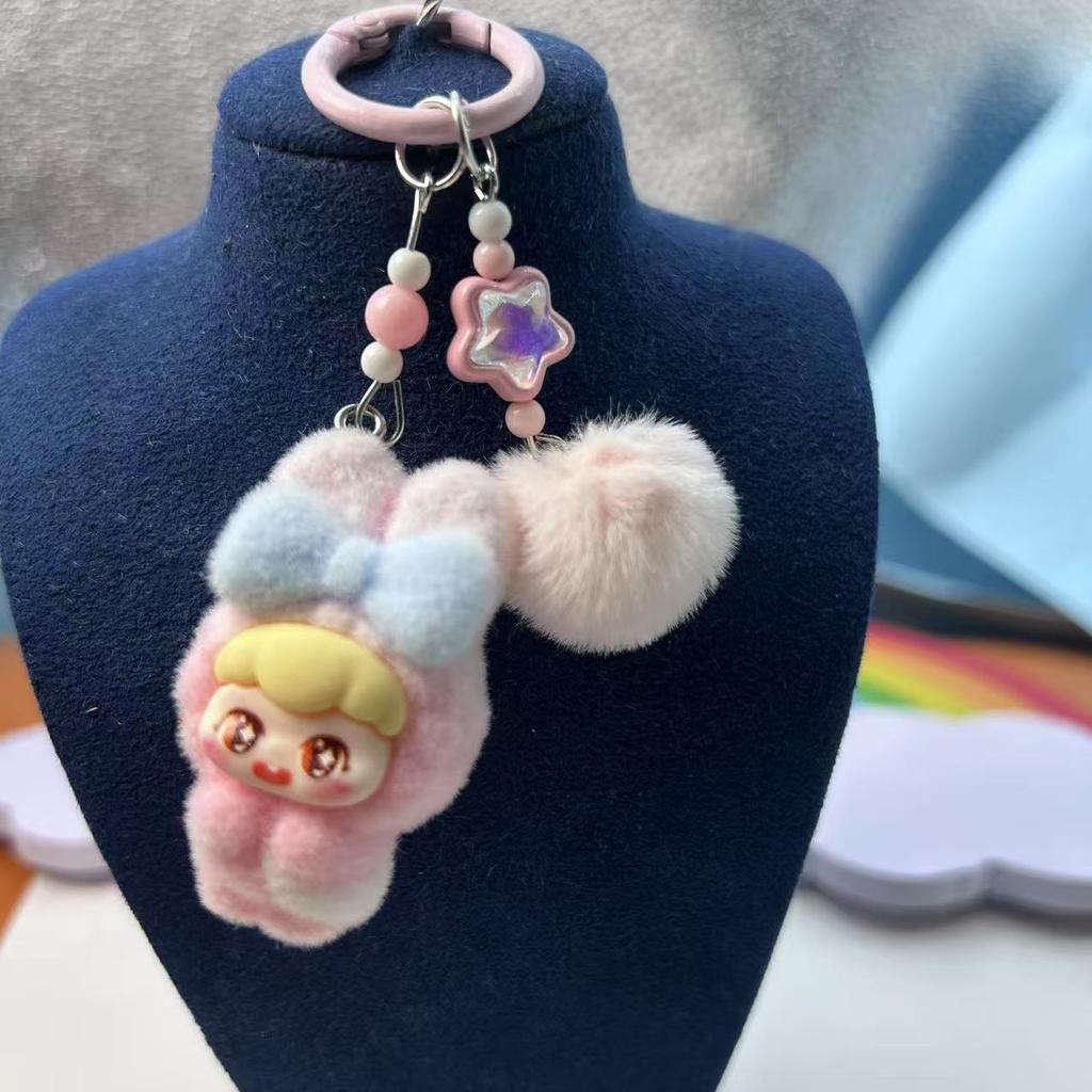 Мультяшная флокированная кукла, брелок-подвеска, милая кукла, DIY аксессуары, подвеска для украшения мобильного телефона