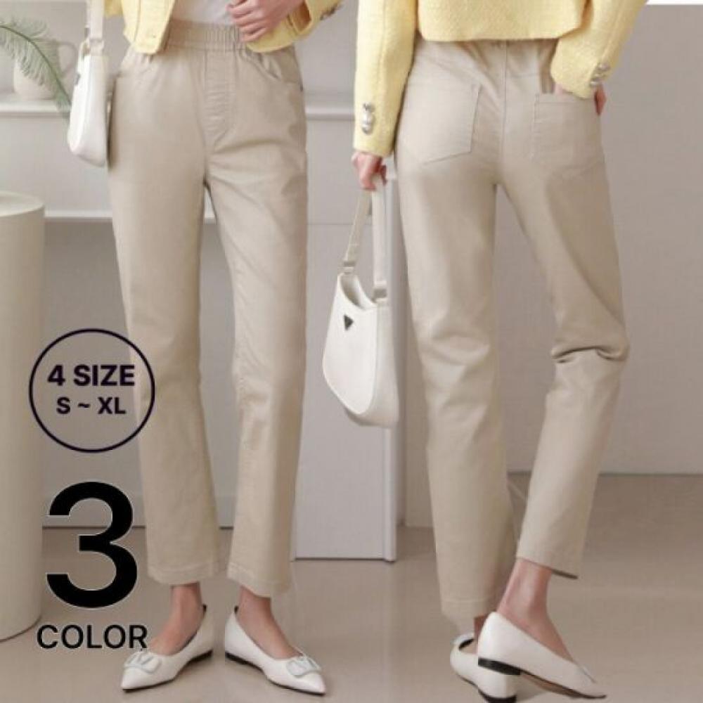 From Heart Wash Cotton Stretch Banding Straight Pants 3 Color 4 Size