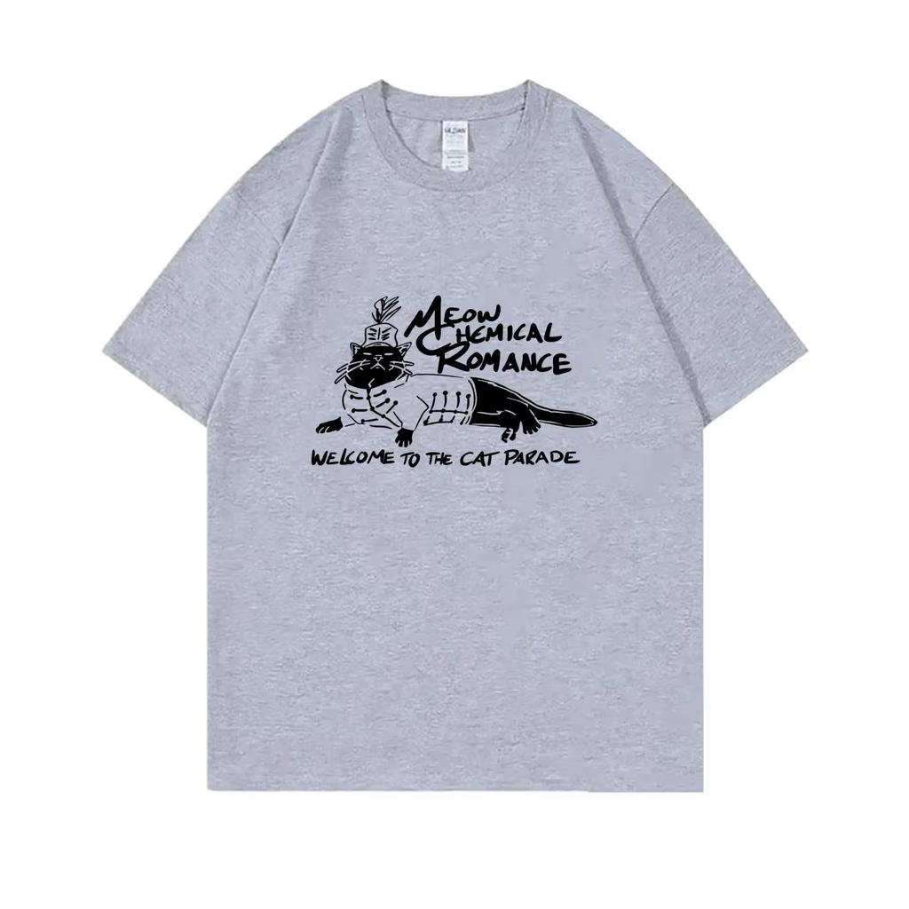 My Chemical Rounisexce Welcome To The Cat Parade Funny Cat Graphic Tshirt Unisex Wounisex Punk Emo Rock Tee Casual Short Sleeve Top