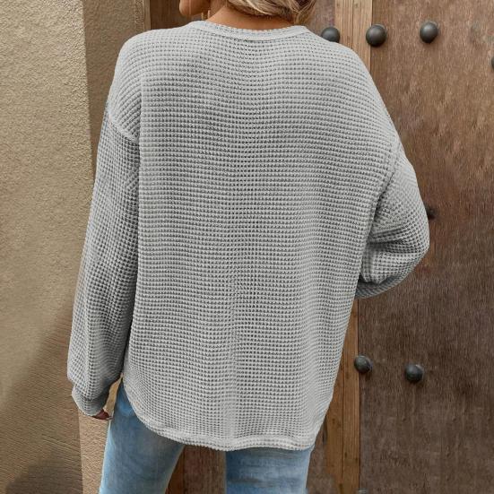 Женские топы с круглым вырезом и длинным рукавом, однотонная свободная футболка, эластичная повседневная блузка