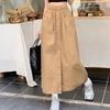 Women's Early Spring Retro Design Elastic High-Waist Slit Pocket Utility Midi Skirt