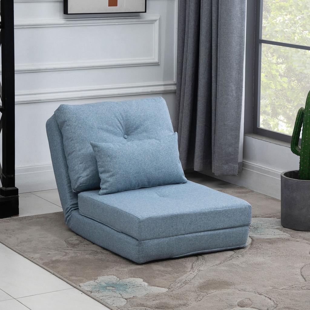 Floor Chair Folding Mattress Sleeping Mat, 2-in-1 Design, Removable Cushion, 60 x 80 x 56 cm, Sky Blue