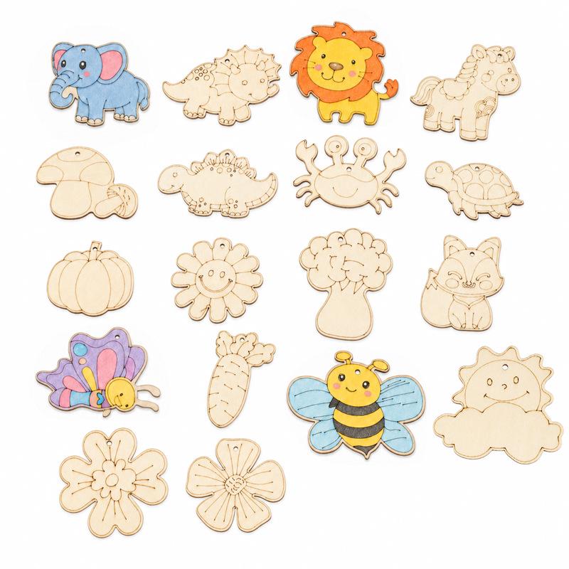 Hand-painted Wooden Graffiti Animal & Vegetable Pendant DIY Kit for Kids – Creative Coloring Gift