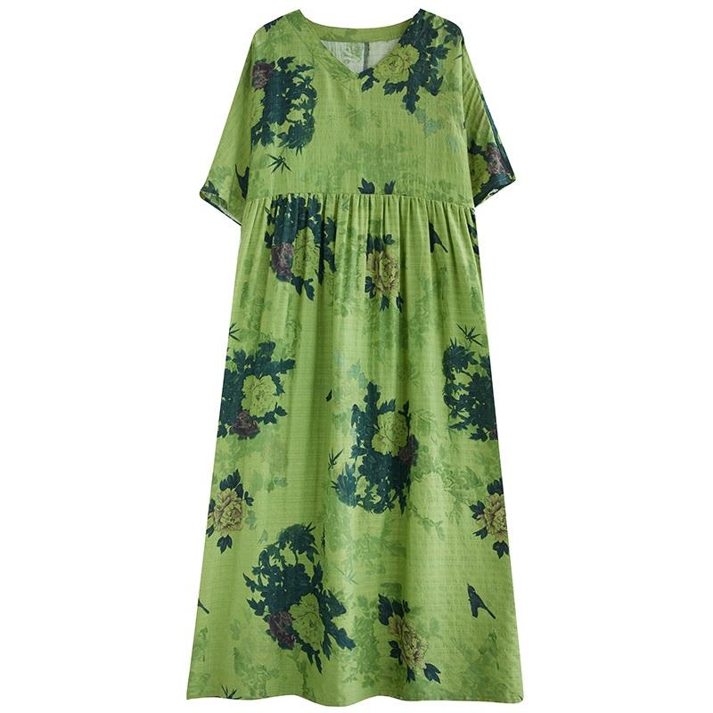 Новое хлопковое платье больших размеров с коротким рукавом и цветочным принтом для женщин, повседневное свободное длинное летнее платье