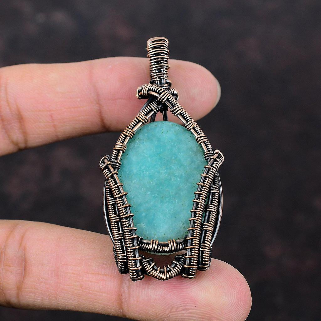 Amazonite Pendant Copper Wire Wrapped Pendant Gemstone Jewelry Women Pendant Handmade Pendant Amazonite Copper Jewelry Special Occasion Gift