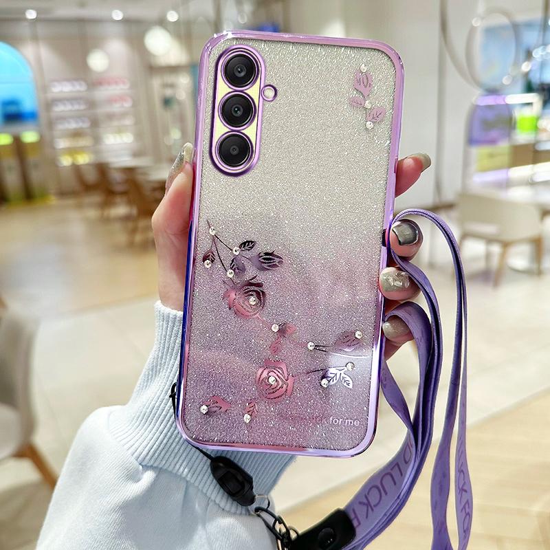 KADEM For Samsung Galaxy A26 5G Case Flower Pattern TPU Gradient Phone Cover with Lanyards