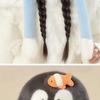 Blue-Gray Penguin Ear Moving Earmuffs, Faux Fur, Windproof, Cold-Proof, Cute Winter Hat for Kids.