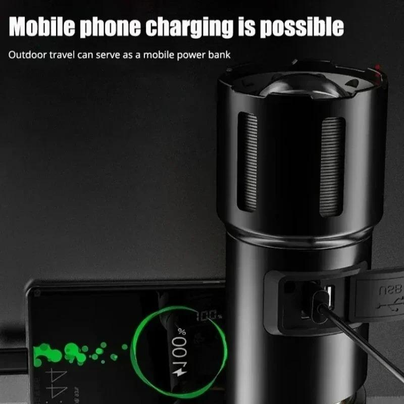 3 In 1 White Laser Flashlight Power Bank Feature IPX4 Waterproof Standard Digital Display Zoom Function Emergency Preparedness High Power