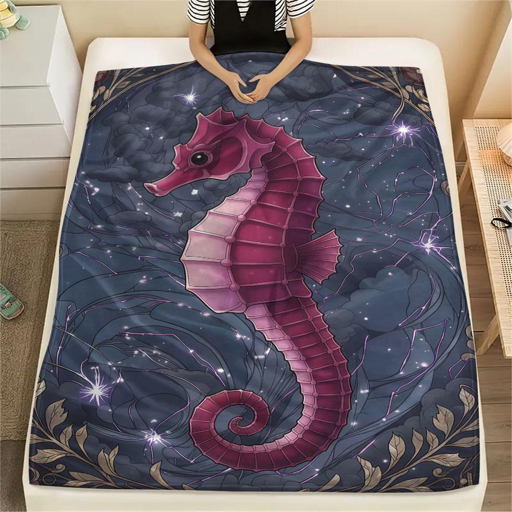 1Pc Marine life Print Flannel Blanket, High quality Comfortable for All Seasons, Home Decor, Warmth and Comfort, Perfect for Christmas Gifts
