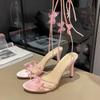 Мода 2025 Лето Сандалии женские на шнуровке на щиколотке Модные туфли с открытым носком и бантом Элегантные туфли для вечеринки стриптизерш Сандалии