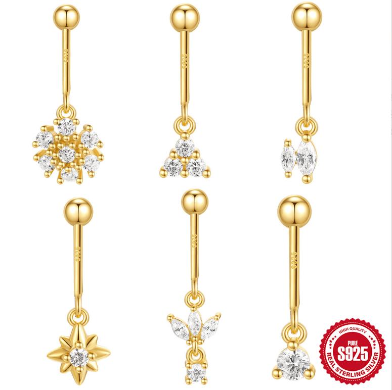 Piercings 925 Sterling Silver Zircon Snowflake Marquise Ball Flat Back Vertical Helix Piercing Ear Bone Earrings