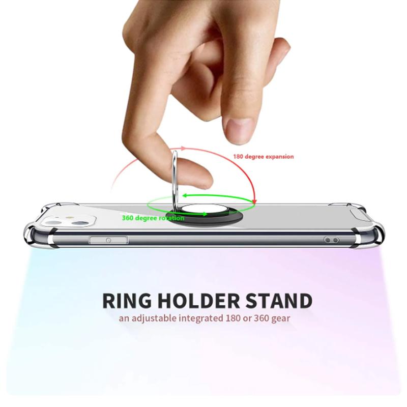 Прозрачный чехол с кольцевой подставкой для iPhone 15 14 13 12 11 Pro Max Plus XR X 8 7 Plus SE, кронштейн-держатель, подушка безопасности, противоударный, прозрачный, мягкий силиконовый чехол для телефона