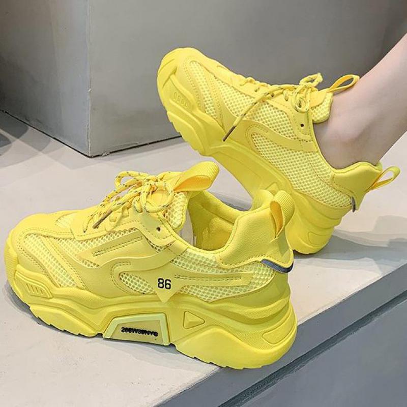 Желтые кроссовки для женщин, платформа, спортивная обувь для женщин, кроссовки на толстой подошве, белые массивные кроссовки, женская обувь для ходьбы на открытом воздухе