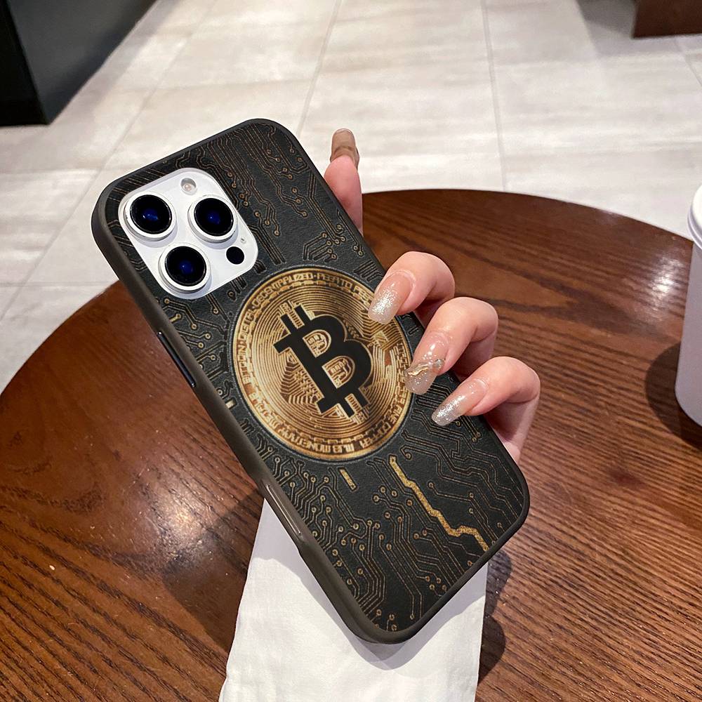 Ретро-логотип Bitcoin для iPhone 15 16 17 14 13 12 11 Pro Max 16E 16 Plus 17 Air Гофрированный Ударопрочный Чехол для Телефона