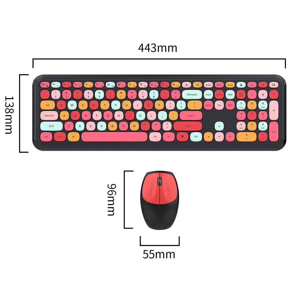 Mofii Беспроводная мышь и клавиатура, набор круглых клавиш, цветная клавиатура, женская офисная беспроводная клавиатура, полноразмерная клавиатура для пишущей машинки