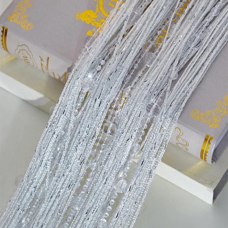 Living Room Divider Crystal Bead String Curtain 1X2 M Tassel Fringe Door Curtain for White Salon and Sheer Wedding Decoration