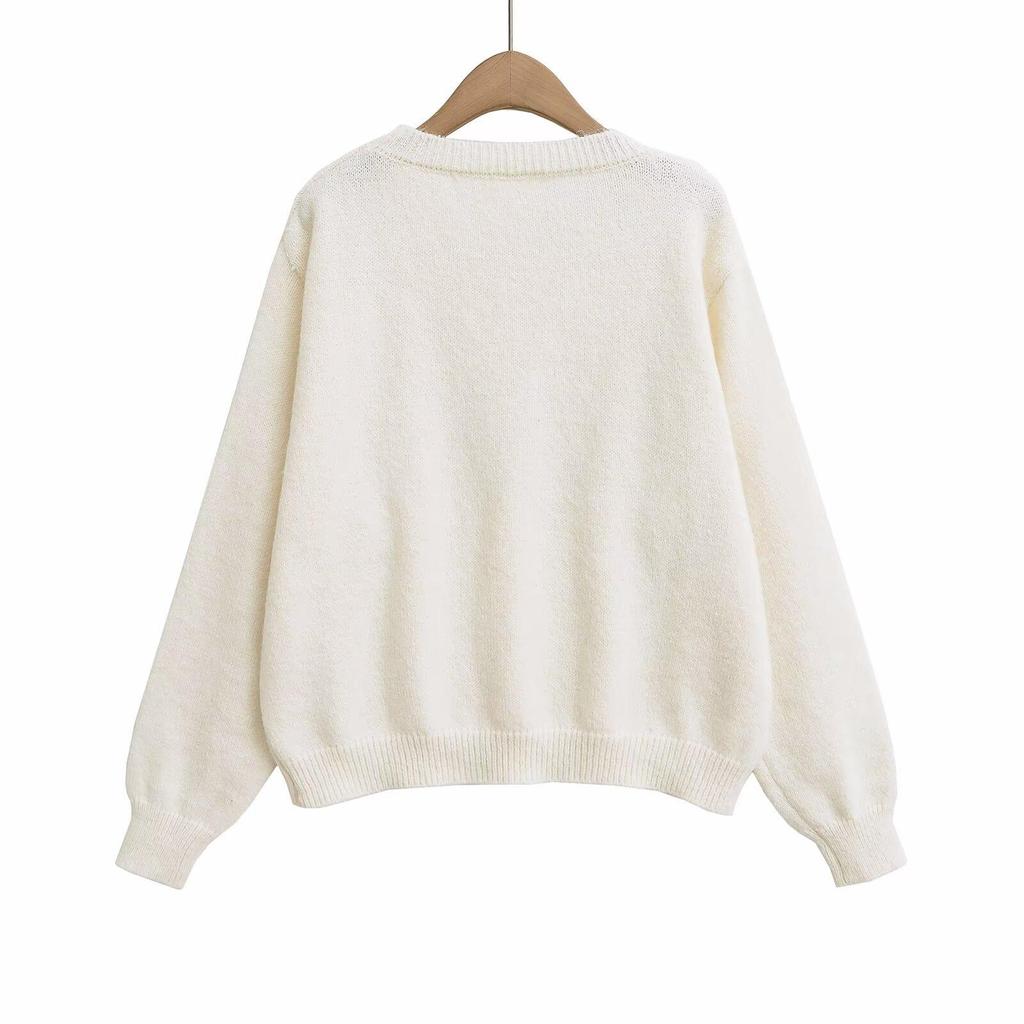 2024 Winter Women's European & American Style Crew Neck Long Sleeve Knit Pullover