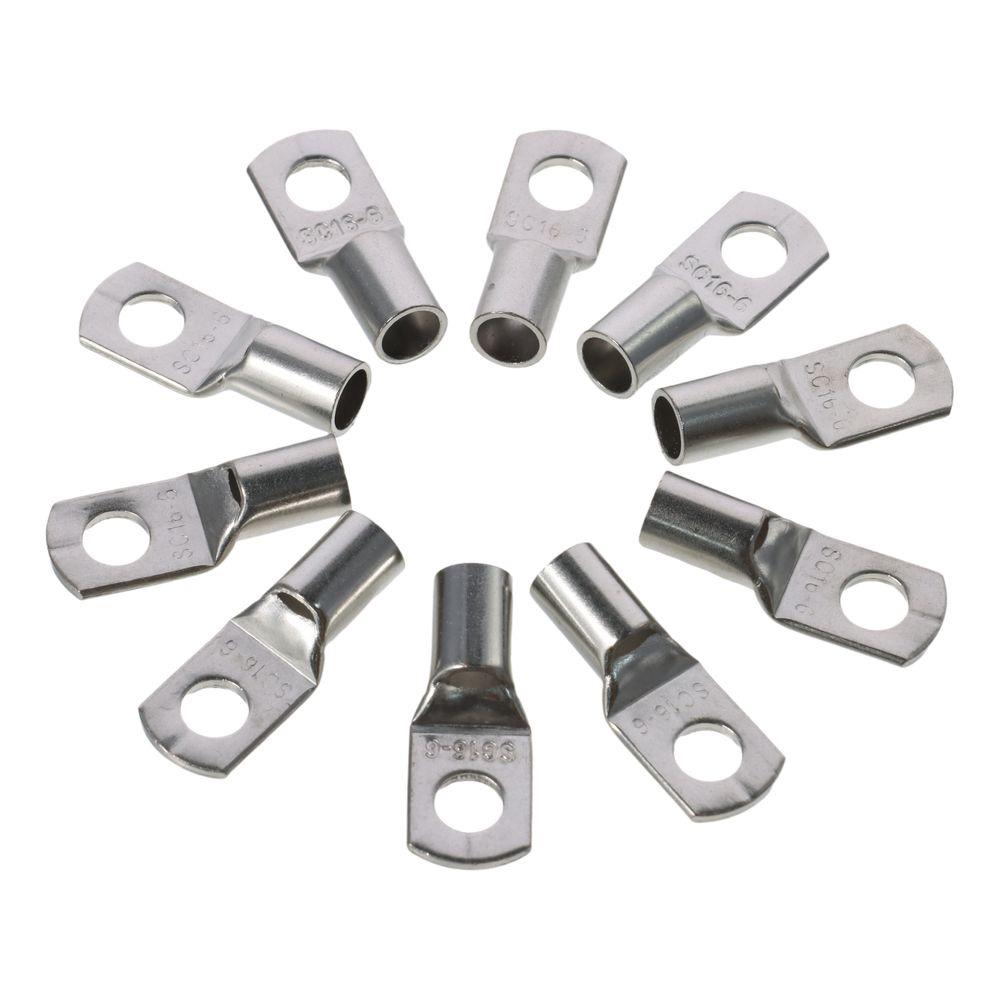 10Pcs 10AWG SC16-6 Copper Wire Lugs Silver Tone Battery Cable Ends Durable Connectors