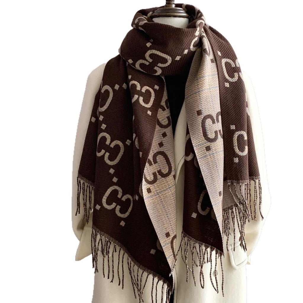 Luxury Women's Double-Sided Cashmere-Feel Scarf with Tassels – High-End, Versatile, Warm Shawl for Autumn and Winter