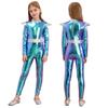 Girls Alien Cosplay Costume Space Astronaut Robot Jumpsuit Long Sleeve Shiny Metallic Bodysuit For Halloween Christmas Dress Up