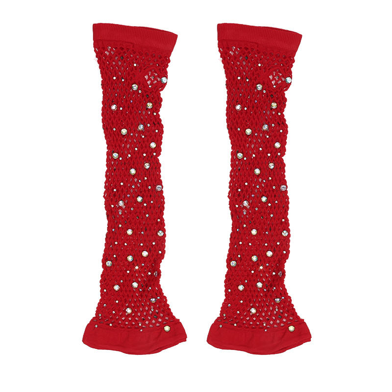 Party Fishnet Sleeves Women Sheer Gloves Elastic Cuffs Dancing Mesh Retro Club Sexy Diamond Long Arm Sleeve Shiny Gloves