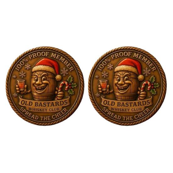 Old Bastard Whiskey Club Coin Holiday Vintage Whiskey Challenge Coin for Men Whiskey Lovers Bar Collectors