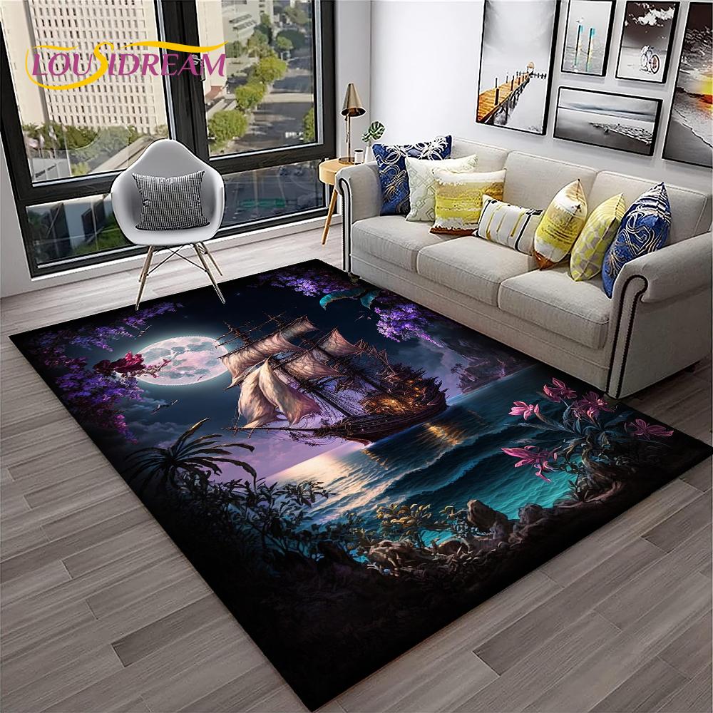 3D Пиратский корабль Лодка, Парусник, Барк Ковер Коврик для Дома Гостиная Спальня Диван Придверный коврик Декор, Детский ковер Нескользящий Напольный коврик