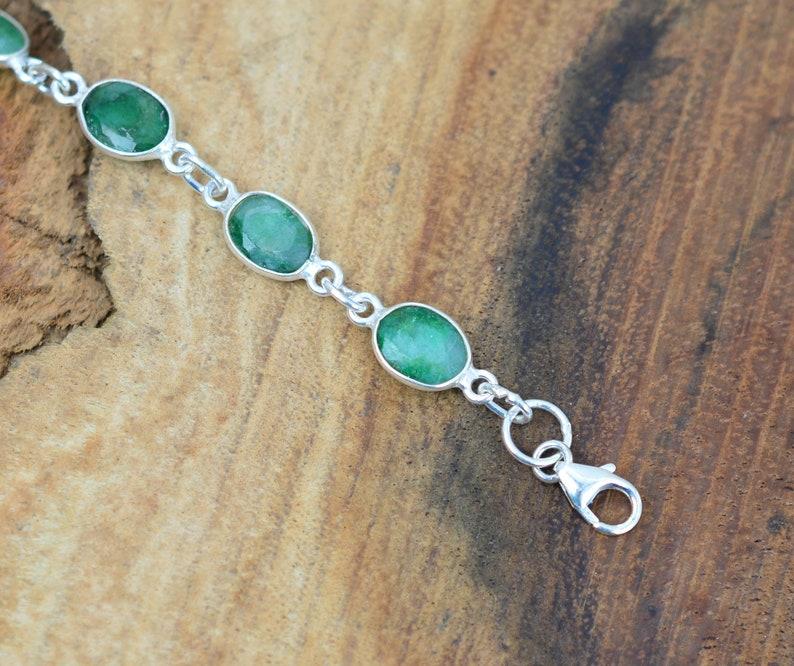 Solid 925 Sterling Silver Green Onyx Gemstone Handmade Designer Bracelet Link Bracelet