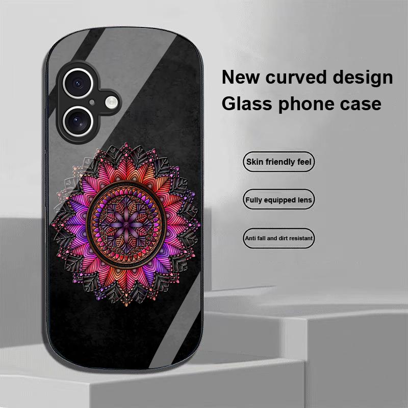 Светящийся черный лотос для Apple iPhone 16 11 13 15 14 Pro Max 12 Mini 7 8 Plus XR XS Чехол для телефона из закаленного стекла эллиптической формы