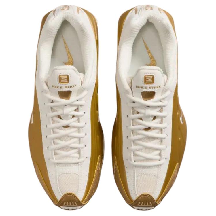 Nike Shox R4 Slip Resistant Abrasion Resistant Low top Casual Running Shoes Women's White Gold AR3565-010
