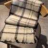 Beige Plaid Scarf Winter Mohair Tassel Shawls Fashion Cashmere Scarves  Girls