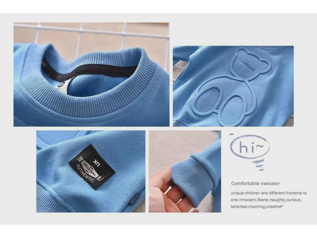 Футболки с длинным рукавом для мальчиков весна и осень - тонкий свитер с тисненым медведем для детей