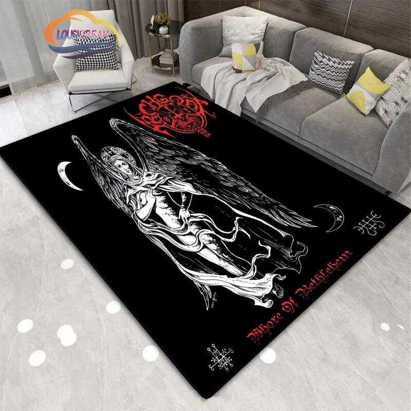 Demon Goat Baphomet carpet-Satanic Skull Inverted Pentagram Area Rug-Gothic Satanic Rug-Living Room Bedroom Decorative Floor Mat