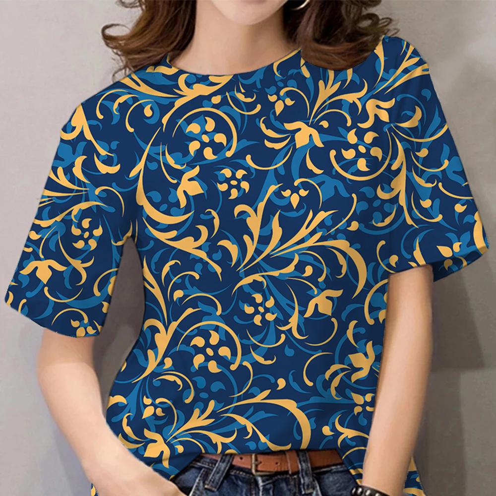 Летние женские футболки с короткими рукавами 3D топы Роскошные рубашки в стиле барокко Дизайнерская одежда Женская футболка Повседневная футболка большого размера с круглым вырезом