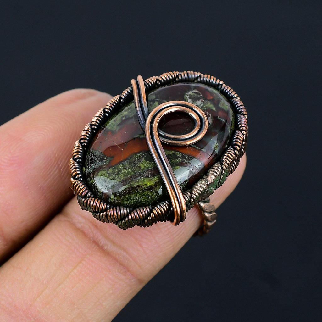 Медная проволока драгоценного камня яшмы крови дракона обернутая кольцо ювелирных изделий ручной работы для подарка