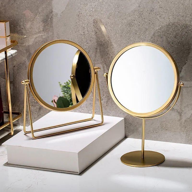 Круглое зеркало для макияжа и туалетного столика Nordic Gold, настольные зеркала, домашний декор, вращение на 360°, регулируемое косметическое зеркало