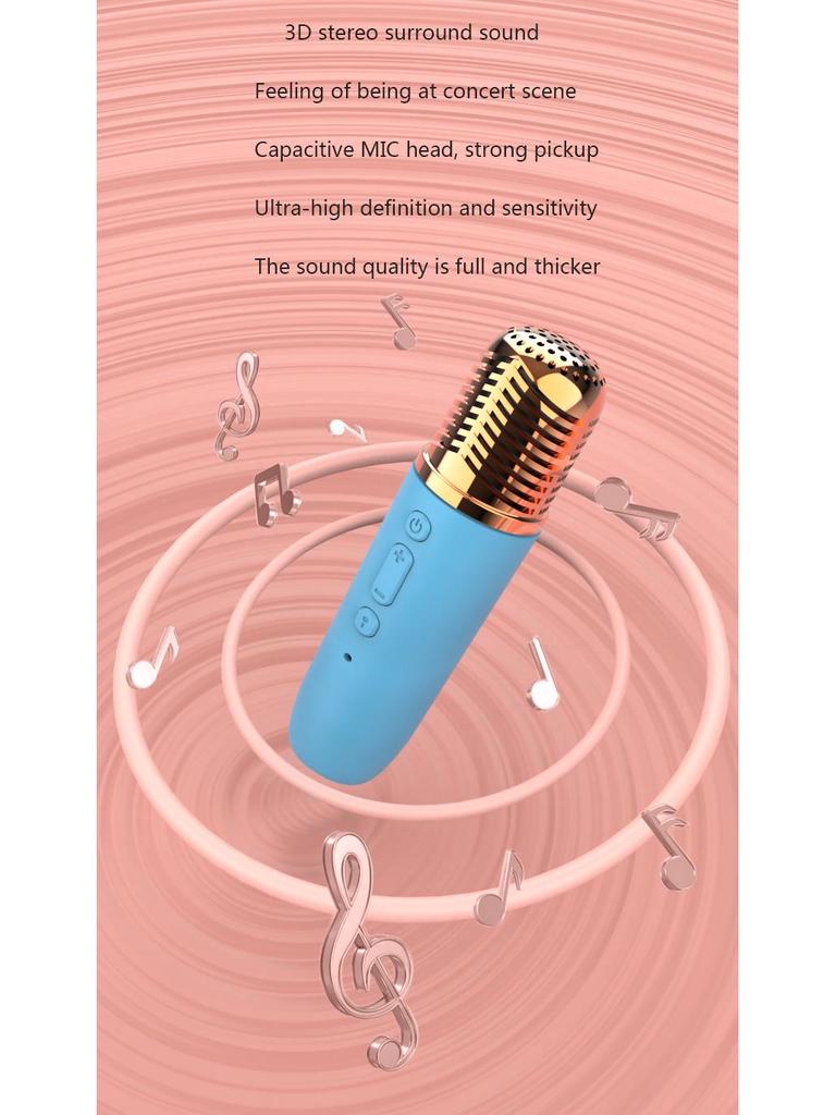 Cartoon K Song Multifunctional Desktop KTV Microphone Speaker with High-Definition Sound, Smile Face, and Cute Ears.